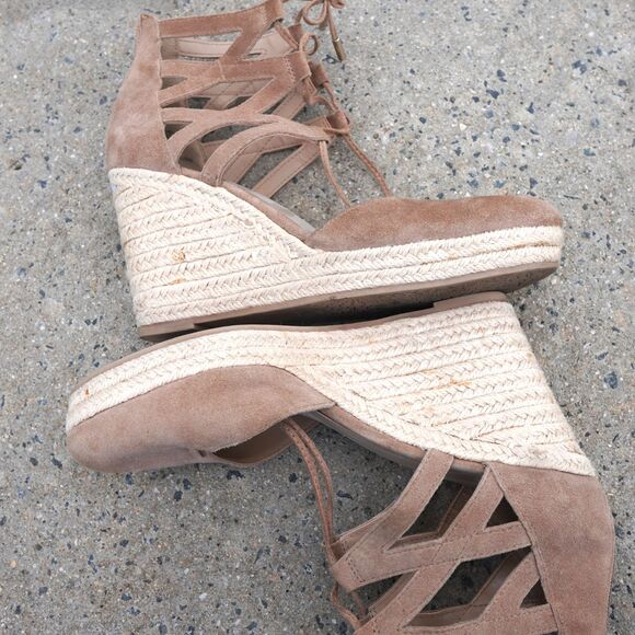Michael Shannon Shondra Tan Suede Espadrille Wedge Sandals Lace Up Size 10 - Picture 8 of 12